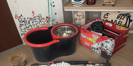 Limpiador giratorio 360  grados de piso en microfibra per uso domestico mojado o seco con balde y estrujador giratorio