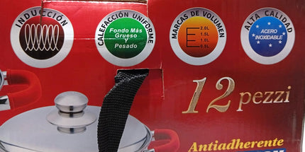 Set de 2 ollas con tapa y sartén con teflón y tapa  Brikeina acero inox. Sarten de 24x7.5cm y dos ollas de 18x11,5 y 16x10.5 cm