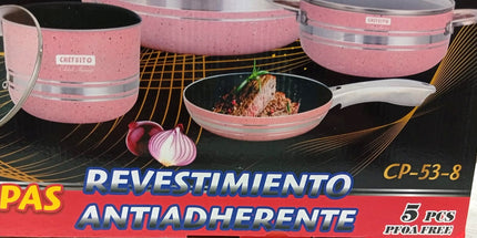 Set de ollas Chefesito 10 capas antiaderente 3 ollas con tapa 1 caserola con mango con tapa y una sarten. Tecnologia alamena