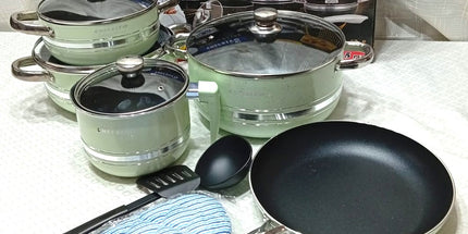 Set de ollas Chefesito 10 capas antiaderente 3 ollas con tapa 1 caserola con mango con tapa y una sarten. Tecnologia alamena