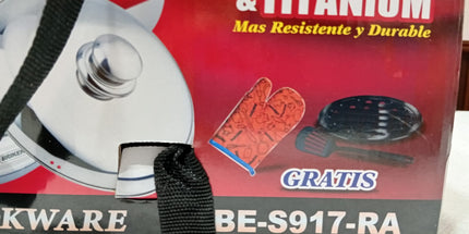 Set de 2 ollas con tapa y sartén con teflón y tapa  Brikeina acero inox. Sarten de 24x7.5cm y dos ollas de 18x11,5 y 16x10.5 cm