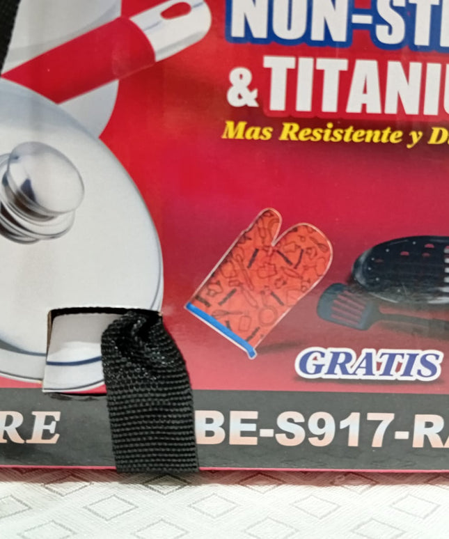 Set de 2 ollas con tapa y sartén con teflón y tapa  Brikeina acero inox. Sarten de 24x7.5cm y dos ollas de 18x11,5 y 16x10.5 cm