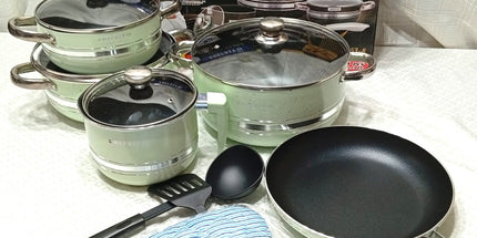 Set de ollas Chefesito 10 capas antiaderente 3 ollas con tapa 1 caserola con mango con tapa y una sarten. Tecnologia alamena