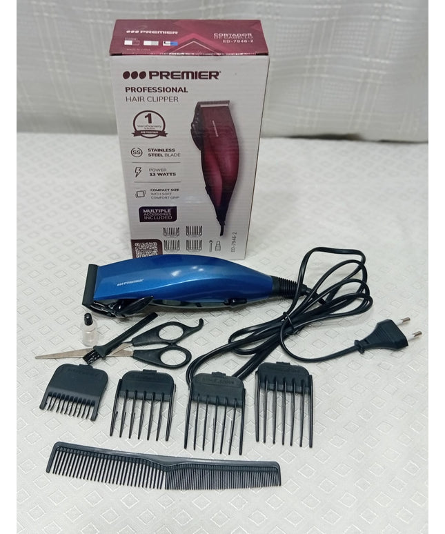 Máquina para cortar pelo profesional PREMIER con accesorios en color azul y rojo