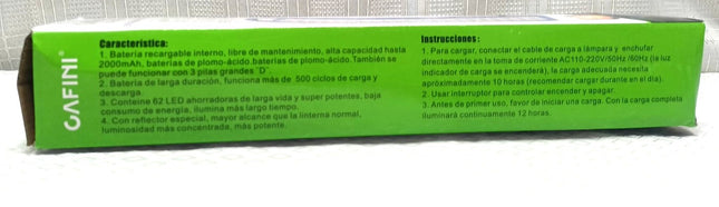 Luz de Emergencia led CAFINI - CN862Y. Bateria recargable sin mantenimiento de 2000 AMP