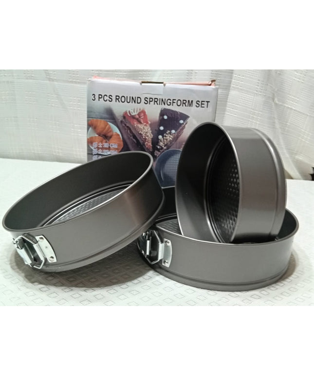 Set de 3 Moldes para cocina redondos para torta con cierre lateral de 20 - 22 - 24cm de diametro