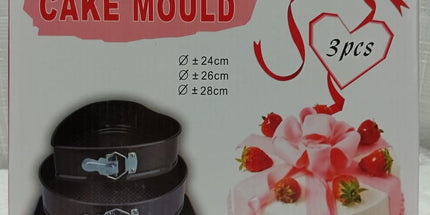 Set de 3 Moldes de cocina , cuadrado redondo y corazon de 24 -26 -28 cm de diametro