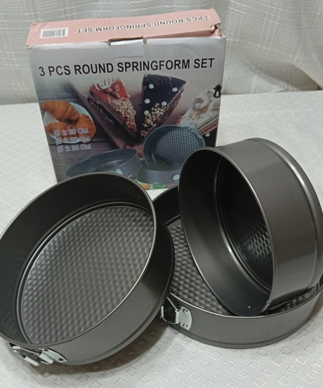 Set de 3 Moldes para cocina redondos para torta con cierre lateral de 20 - 22 - 24cm de diametro