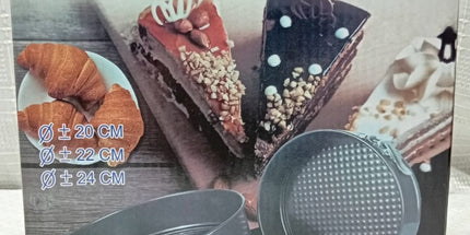 Set de 3 Moldes para cocina redondos para torta con cierre lateral de 20 - 22 - 24cm de diametro