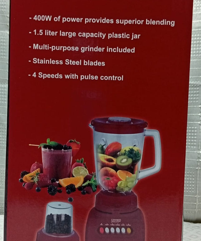 Batidora Cosmos de 1.5 litros, 400Watt, jarra de plástico con jarra para molinillo