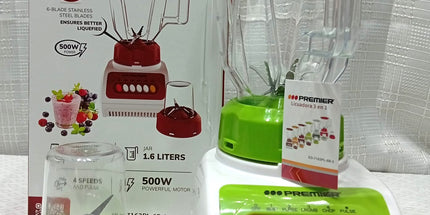 Batidora Premier de 1.6 litros 500 Watt y 4 velocidades. Modelo 2025 con jarra de plástico y con molinillo