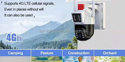 Cámara de seguridad solar 4G 4MP para exterior, con ranura para tarjeta de memoria, micrófono integrado, alimentada por batería, cámara IP CCTV de doble len