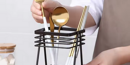 Cesta para cubiertos de acero inoxidable con soporte de malla de drenaje, organizador para cuchillos y tenedores