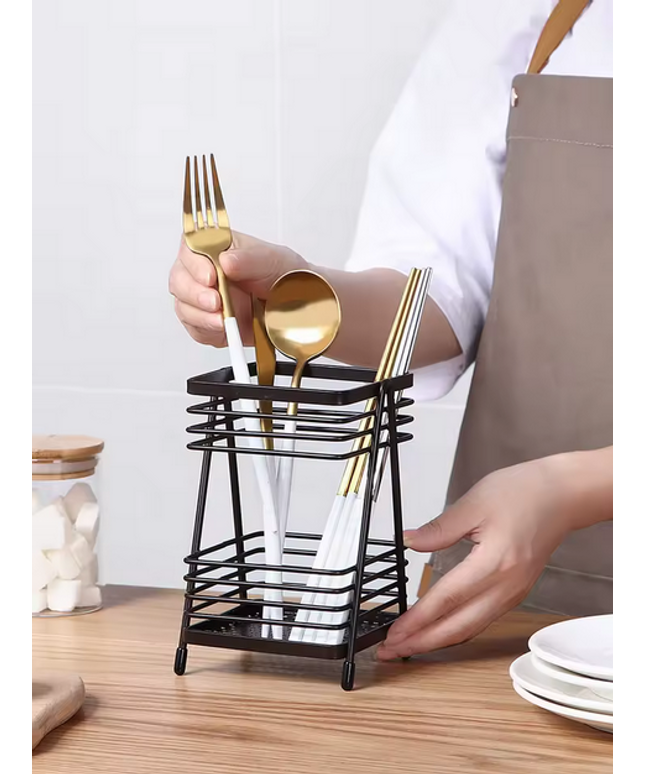 Cesta para cubiertos de acero inoxidable con soporte de malla de drenaje, organizador para cuchillos y tenedores