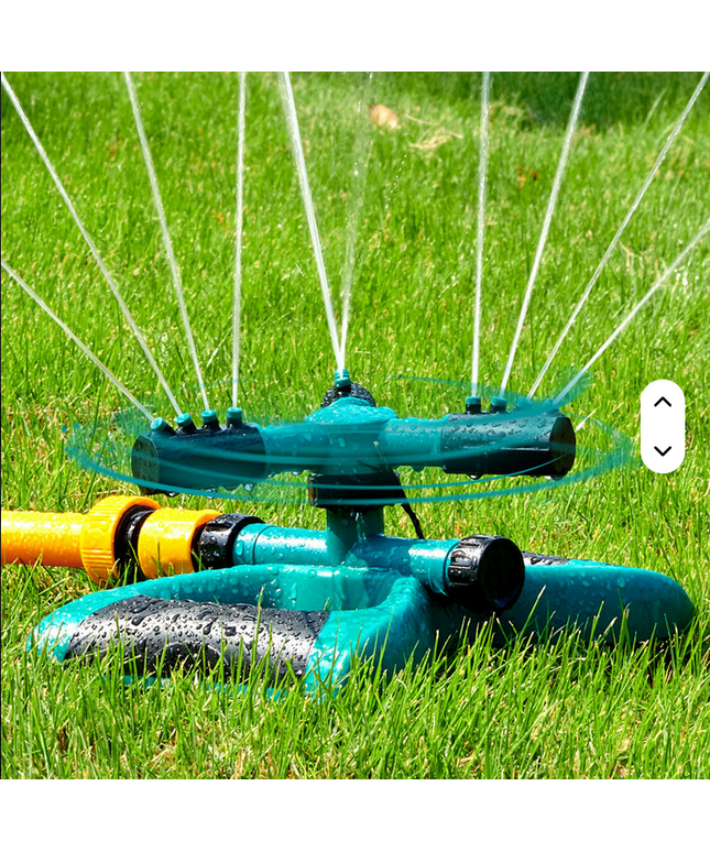 Aspersor de jardín de riego de tres puntas giratorio automático de 360 grados en tándem