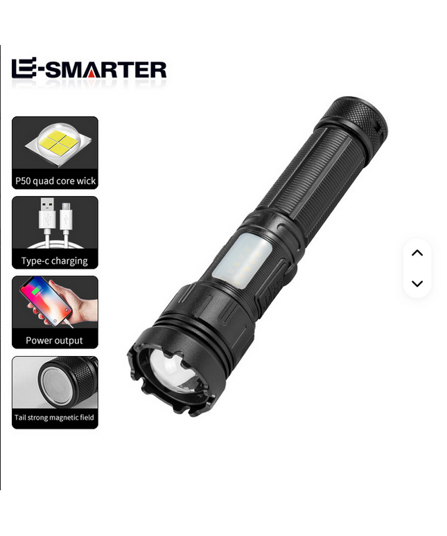 Linterna Led, portátil, con luz de emergencia lateral, 1500 lúmenes, 4 modos, 5000M de alcance, Usb, P50Zoom, recargable