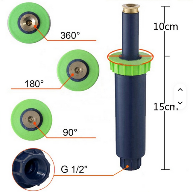 Aspersor EMERGENTE de 360 grados para  Jardín riego de césped 12 pulgadas Rosca Pop up de aspersión por Aspersor emergente. CARACTERISTICAS TECNICAS VER EN UNA DE LAS IMAGENES