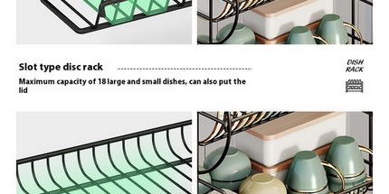 Estante de secado de platos de gran capacidad de 2 niveles soporte de utensilios tablero de drenaje de Metal desmontable