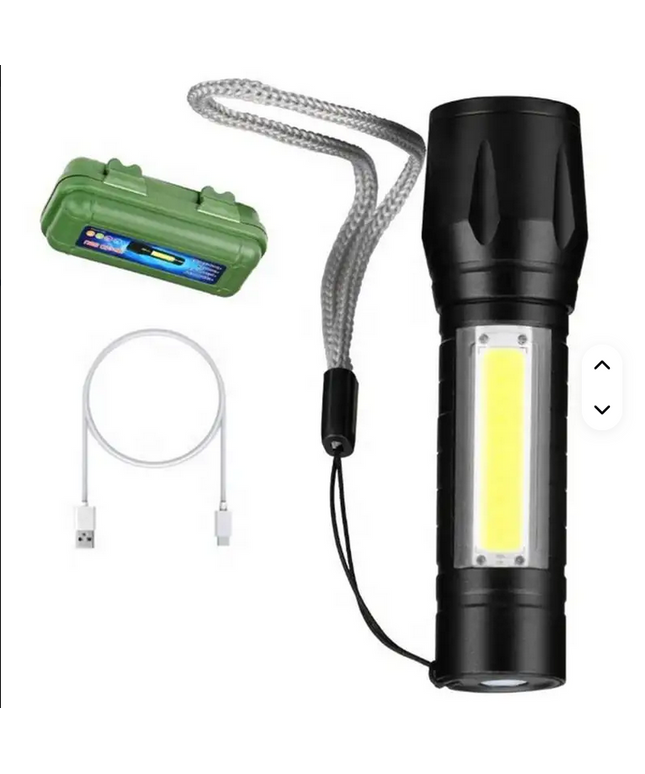 Linterna recargable con luz lateral para acampar, linterna de mano de 10 cm de largo, resistente al agua