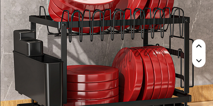 Estante para platos de doble nivel lateral para cubiertos con drenaje y para apozar basos o tazas