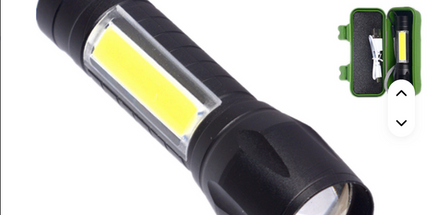 Linterna recargable con luz lateral para acampar, linterna de mano de 10 cm de largo, resistente al agua