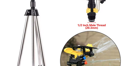 Aspersor con tripode telescopico de jardin o agrícola de impulso de impacto, de aspersio de 360 grados, rociadores giratorios