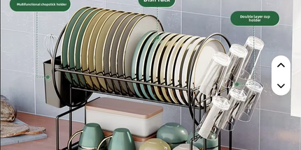 Estante de secado de platos de gran capacidad de 2 niveles soporte de utensilios tablero de drenaje de Metal desmontable