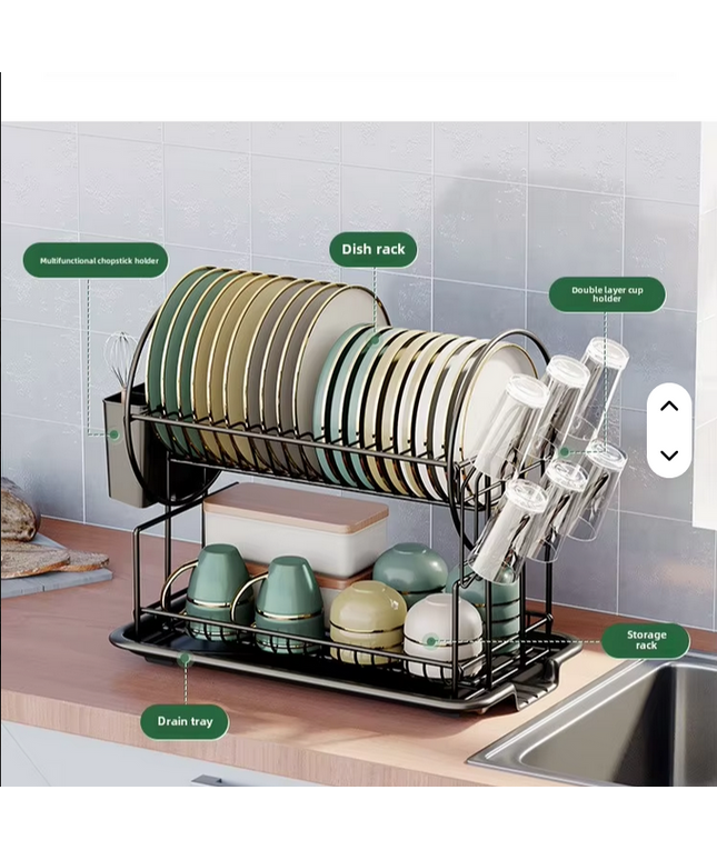 Estante de secado de platos de gran capacidad de 2 niveles soporte de utensilios tablero de drenaje de Metal desmontable