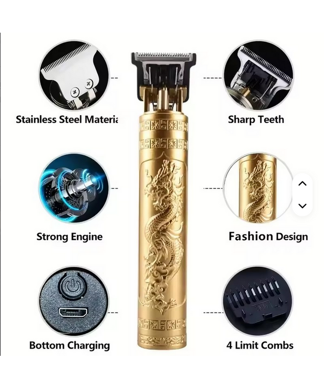 Afeitadora de barba y de pelo recargable con pinza de pelo  profesional para hombre, hoja de acero inoxidable, USB