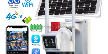 Cámara de seguridad solar 4G 4MP para exterior, con ranura para tarjeta de memoria, micrófono integrado, alimentada por batería, cámara IP CCTV de doble len