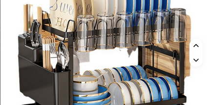 Estante para platos de doble nivel lateral para cubiertos con drenaje y para apozar basos o tazas