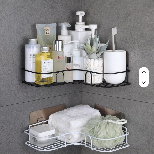 Estante tringular DOBLE DE ACERO al CARBONO montado en la pared sin perforaciones