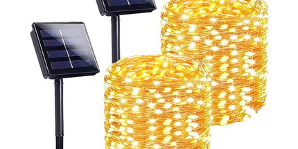 Guirnalda de luces SOLAR de 12 metros de 100 luces . Novedosa para exteriores y jardinesa prueba de agua IP65 LED para NAVIDAD o uso durante todo el año