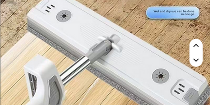 Limpiador de piso rectangular con caño de acero inoxidable y limpiador de plastico con paño de microfibra de 42Cm mas cubo plegable