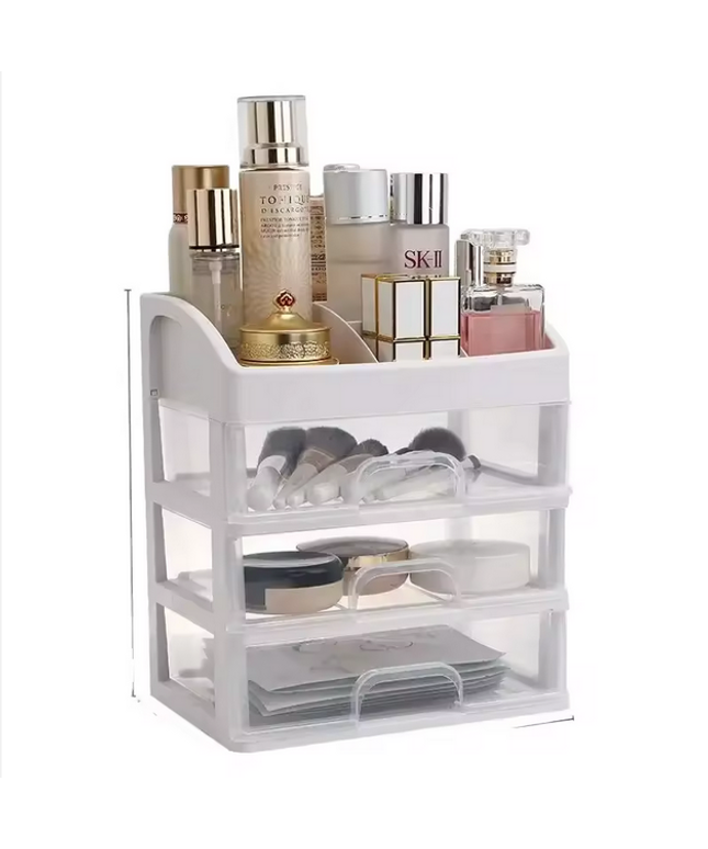 Organizador de plástico con 3 cajones, estilo cajón de escritorio, caja de almacenamiento de cosméticos