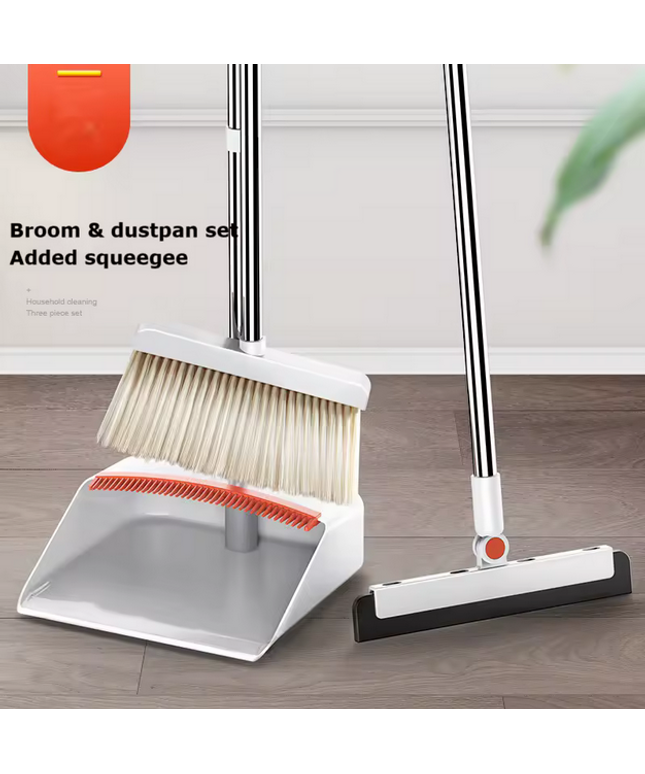 Juego de limpieza del hogar de alta calidad, recogedor de escoba de mango largo con cabezal de escoba de plástico, palita con capturador de pelusas y lampazo