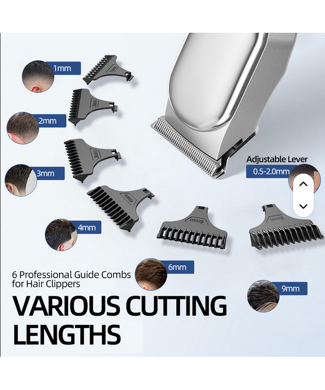 Máquina cortadora de pelo eléctrica inalámbrica profesional, cortadora de pelo USB para depilación seca. Color plateado