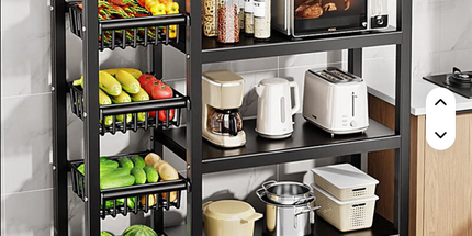 Estantería de almacenamiento de cocina de varios niveles con cesta metálica para guardar verduras, frutas y vajilla