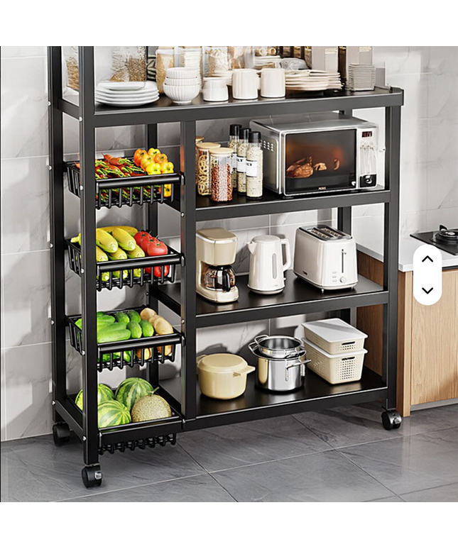 Estantería de almacenamiento de cocina de varios niveles con cesta metálica para guardar verduras, frutas y vajilla