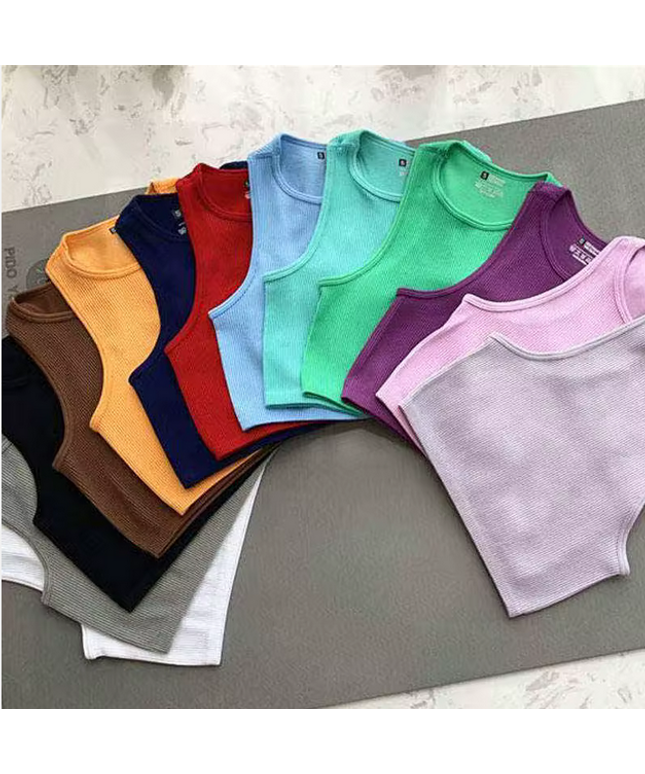 Musculosa femenina, camiseta sin mangas, ropa de calle sin costuras, tejido elástico, sin mangas, informal