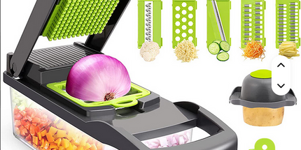 Cortador de Verduras Multifuncional Manual de Metal Ecológico 15 en 1, Picador de Cebolla y Patatas, Rebanador de Verduras Manual de Acero Inoxidable