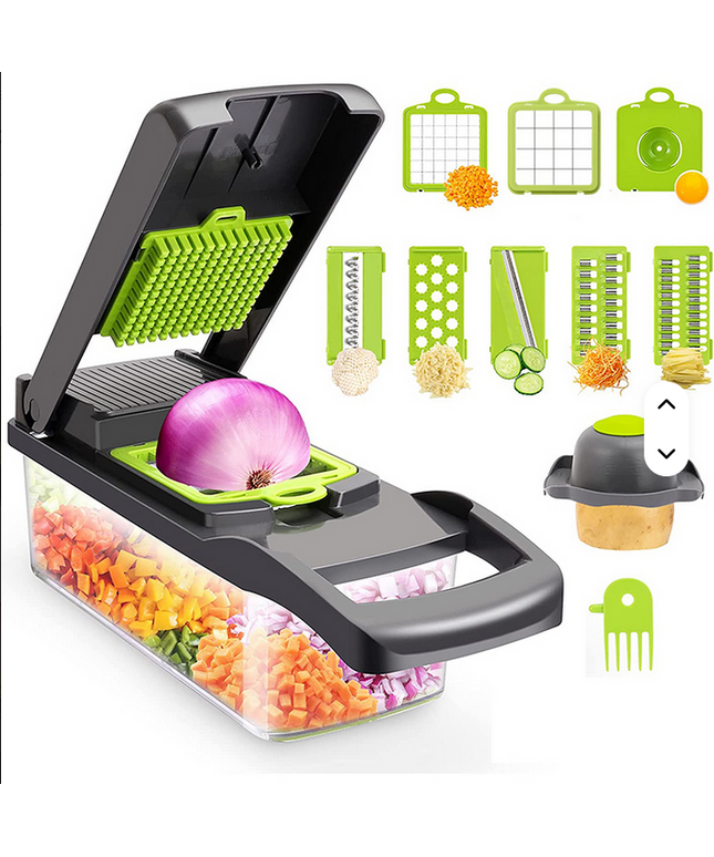 Cortador de Verduras Multifuncional Manual de Metal Ecológico 15 en 1, Picador de Cebolla y Patatas, Rebanador de Verduras Manual de Acero Inoxidable