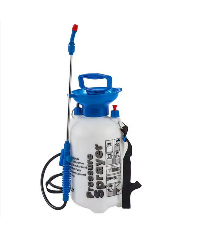 Pulverizador 5 litros, manual a presion, con bomba de plástico y aspersor de bronce