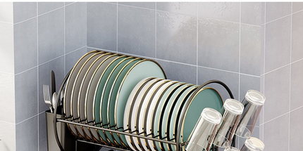 Estante de secado de platos de gran capacidad de 2 niveles soporte de utensilios tablero de drenaje de Metal desmontable