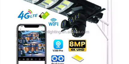 Cámara de Vigilancia Solar 4G con Tarjeta SIM V380 Pro, Inalámbrica para Exteriores, 6MP 8MP 4K IP, PTZ, WiFi, Farola Solar con Cámara