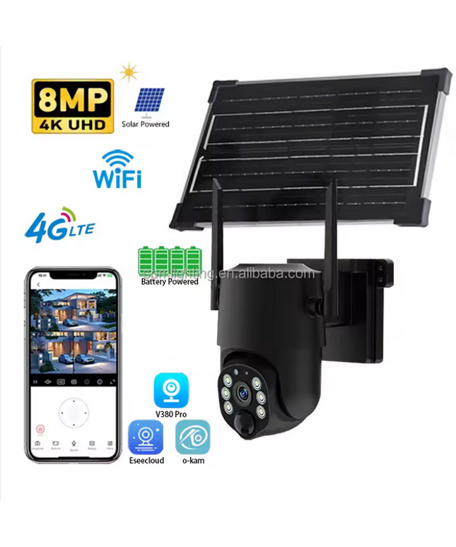 Cámaras de Vigilancia Pequeñas de 3MP, Tarjeta SIM 4G, Video de 360°, Cámara Solar para Exteriores con Red WiFi, Seguridad V380 Pro, CCTV, Mini Cámaras 4K