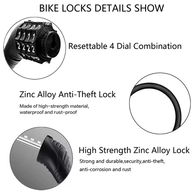 Candado Cable portátil para bicicleta, motocicleta, bloqueo de contraseña, cerraduras de Scooter, alambre de acero, Cable de seguridad antirrobo para bicicleta, cas