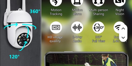Cámara WiFi A7 antena dual 1080P HD 360° cámara de seguridad inalámbrica PTZ para exterior y hogar con visión nocturna