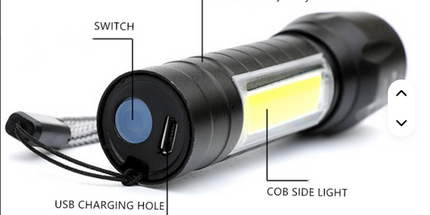 Linterna recargable con luz lateral para acampar, linterna de mano de 10 cm de largo, resistente al agua