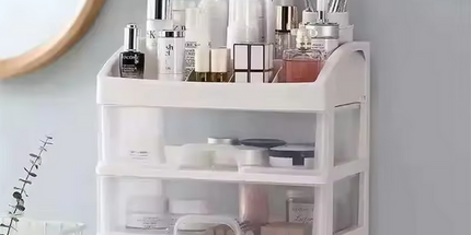 Organizador de plástico con 3 cajones, estilo cajón de escritorio, caja de almacenamiento de cosméticos